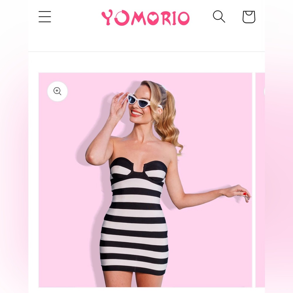BARBIE Movie Margot Robbie Striped Bodycon Minidress Costume, S